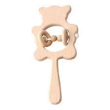 Wooden Teether Rattle Bear with Rings