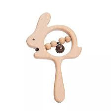 Wooden Teether Rattle Rabbit with Bell