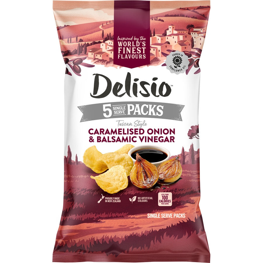 Delisio Caramelised Onion & Balsamic Vinegar Potato Chips 5pk 90g