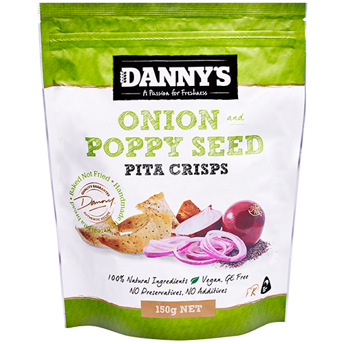 Danny's Pita Crisps Onion & Poppy Seed 150g