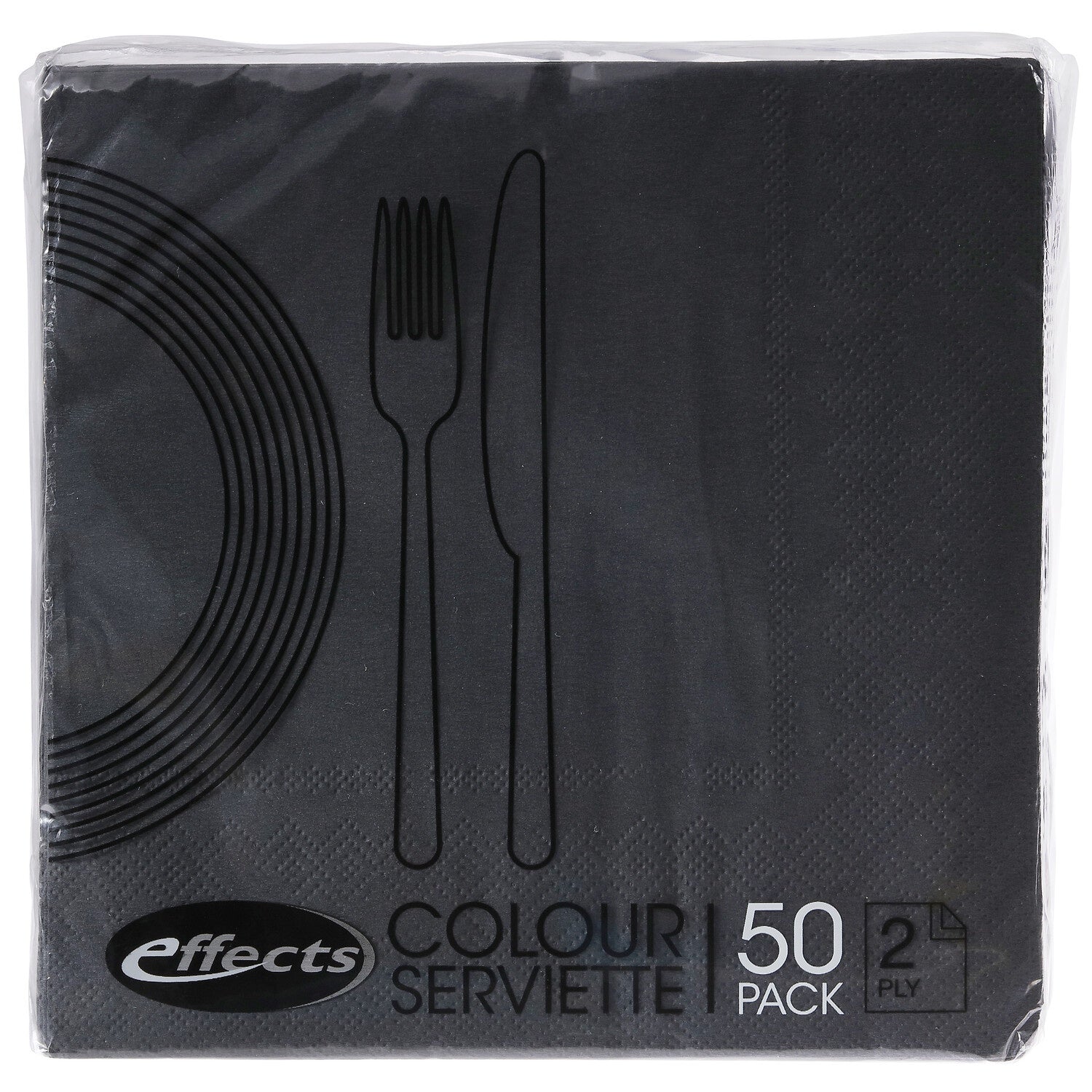 Effects Plain Black Colour Serviettes 50pk