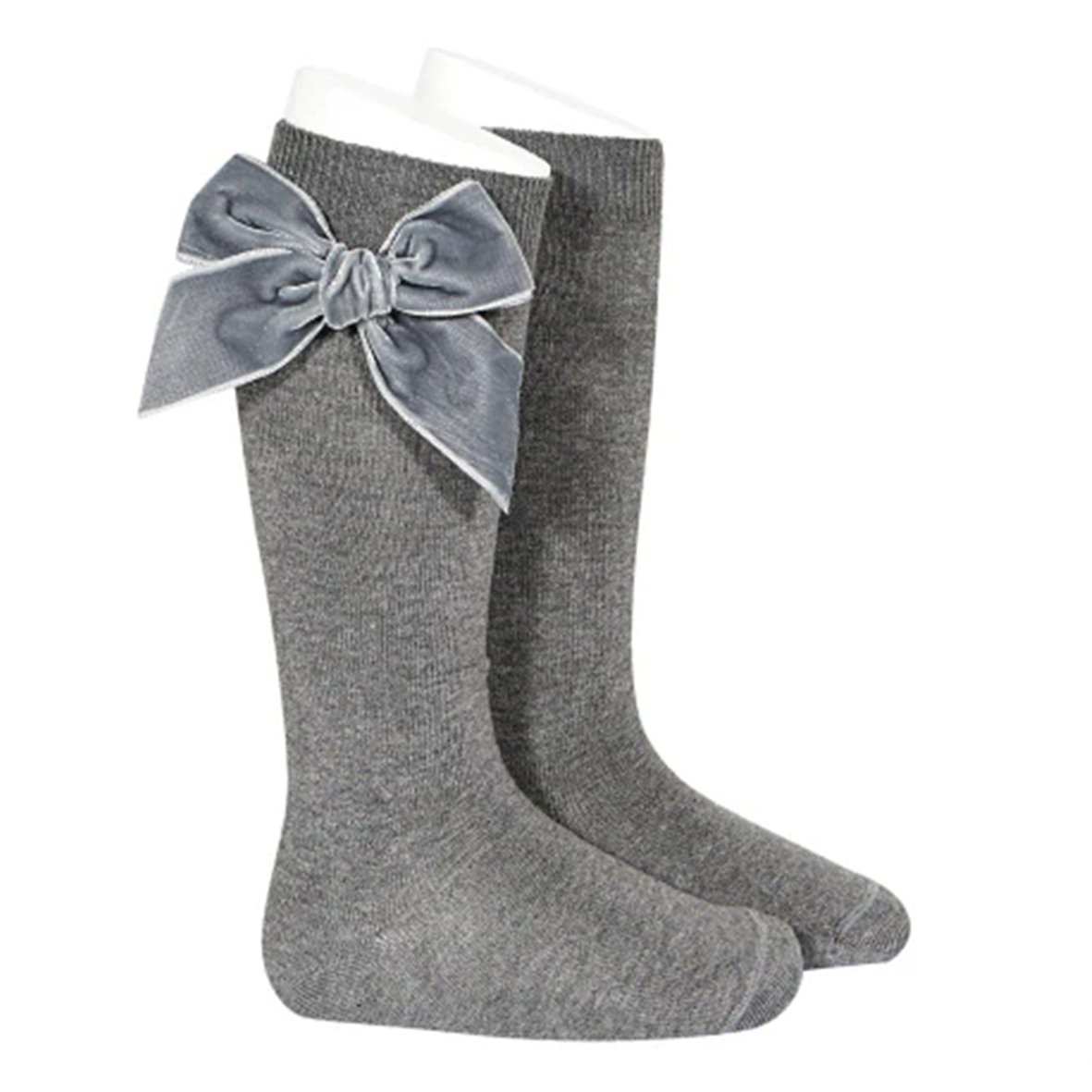 Classical Child Velvet Bow Socks Grey 4-6yr