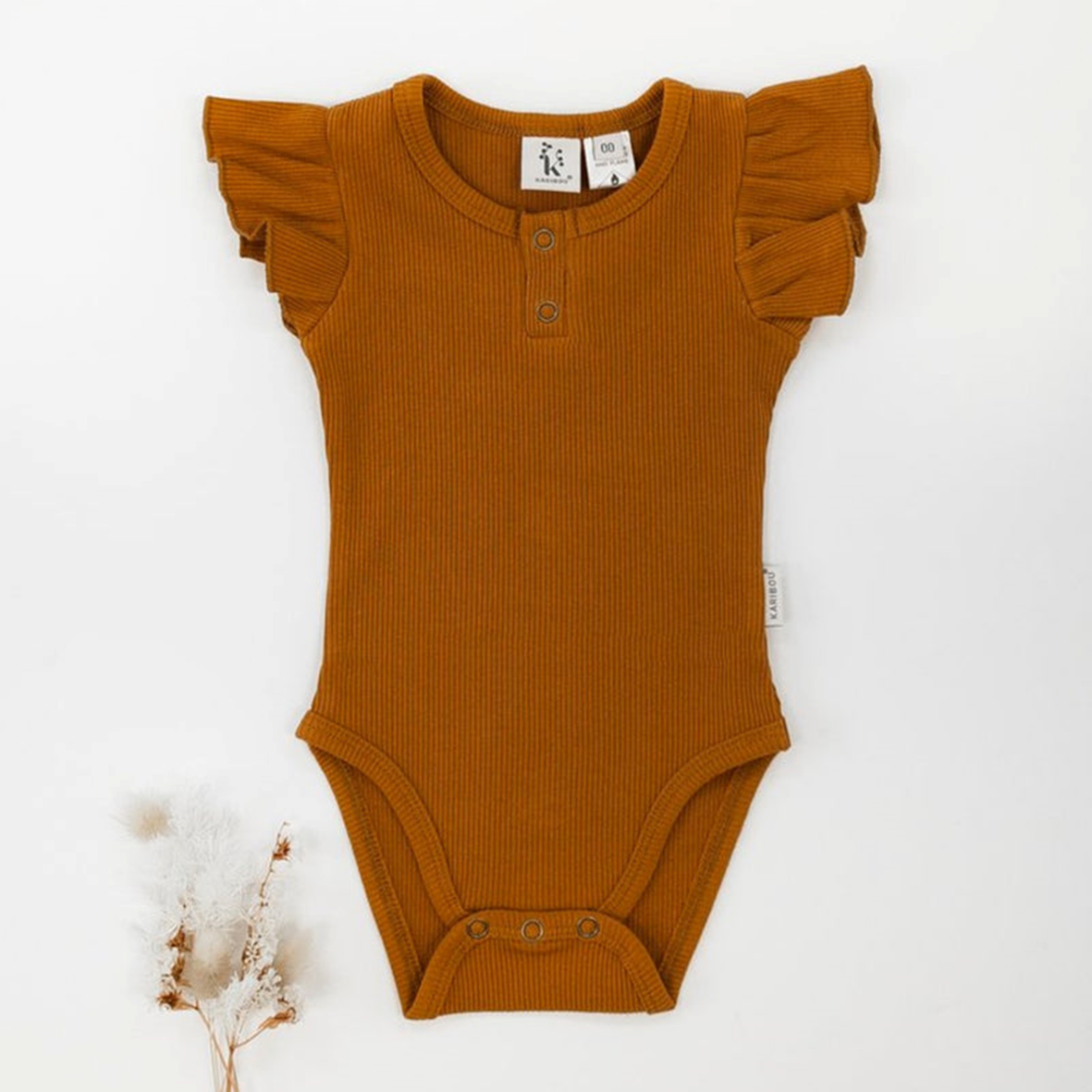 Karibou Kiera Flutter Sleeve Bodysuit Vintage Gold 6-12m