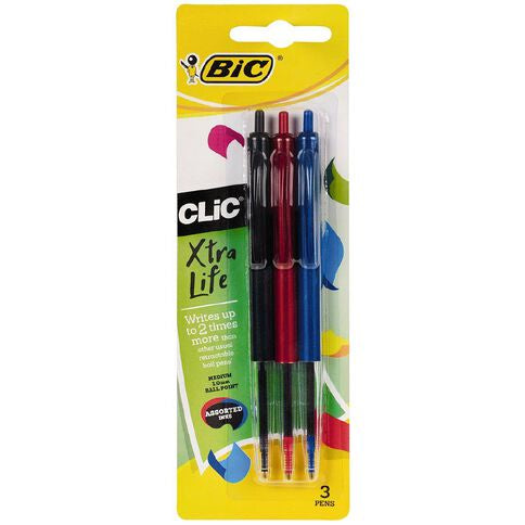 Bic Clic Pens Assorted 3pk