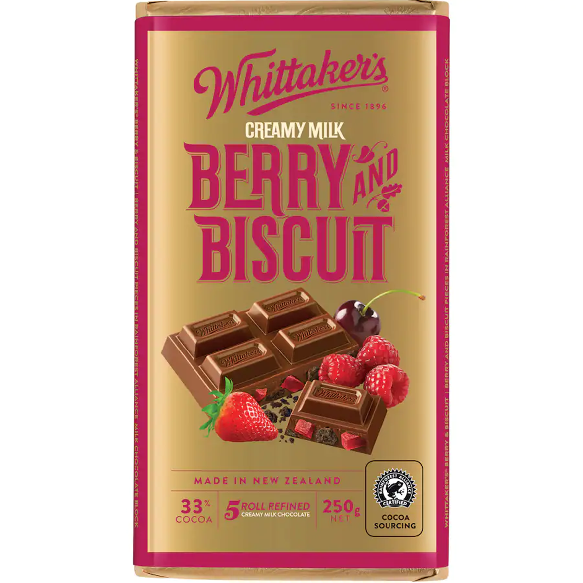 Whittakers 33% Cocoa Berry & Biscuit Chocolate Block 250g