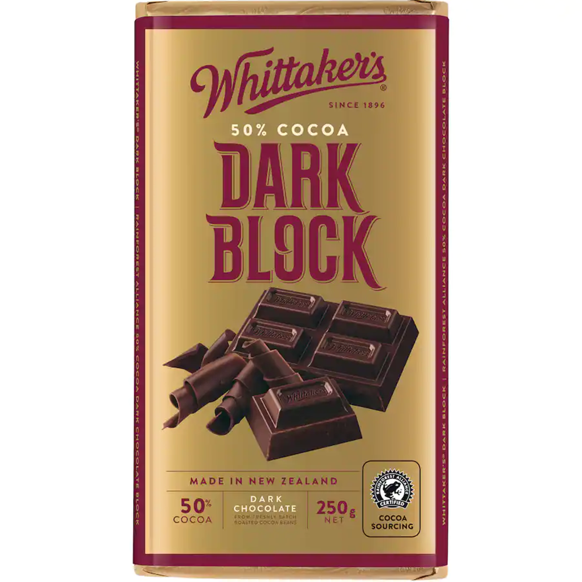 Whittakers Dark Chocolate Block 50% Cocoa 250gm