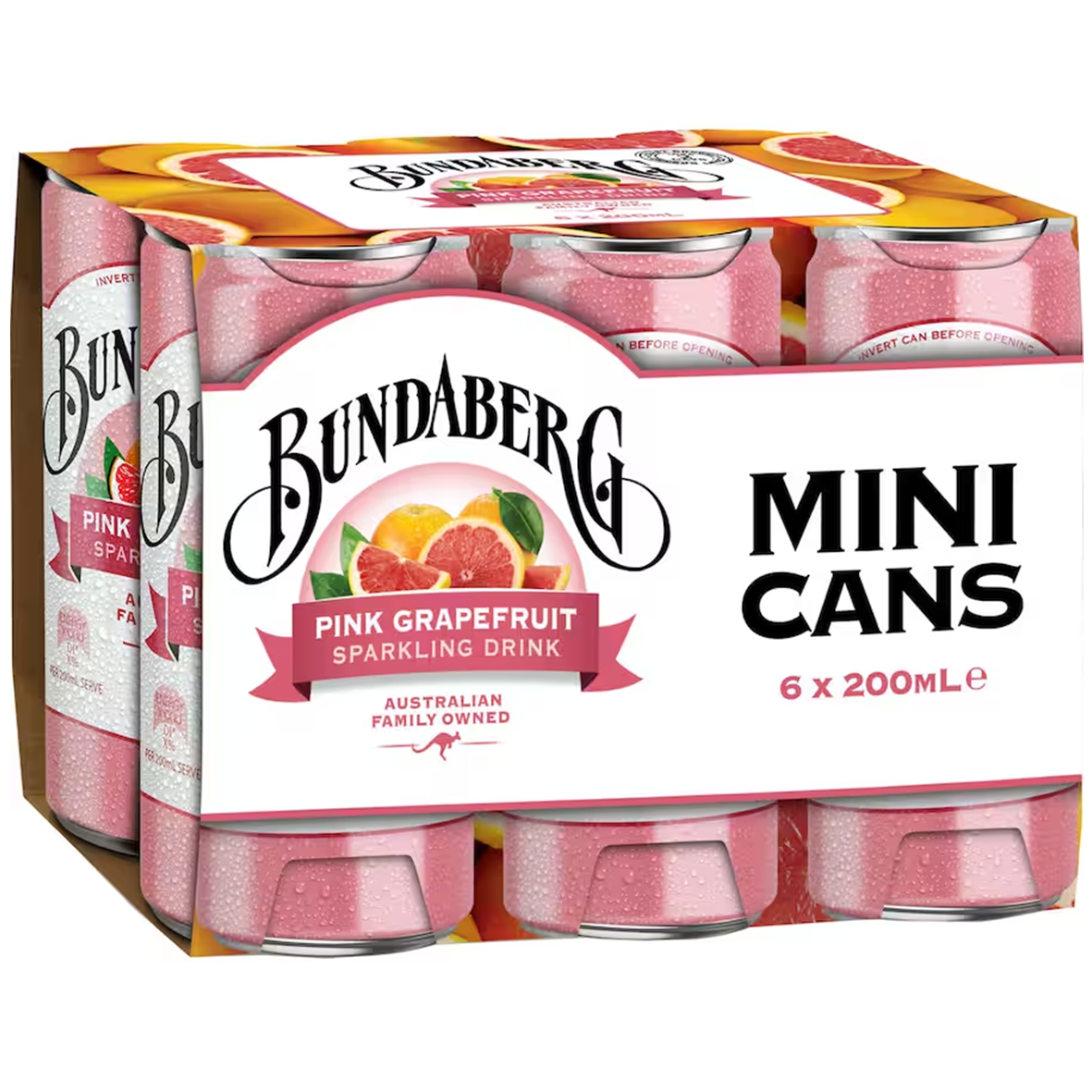 Bundaberg Pink Grapefruit Sparkling Drink Mini Cans 6pk x 200ml