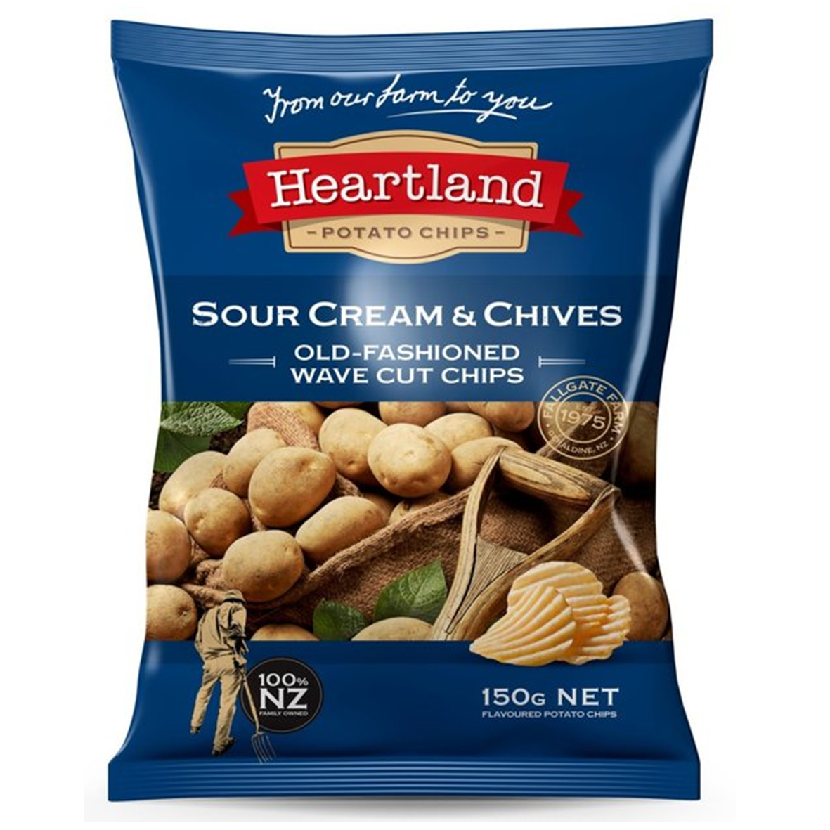 Heartland Sour Cream & Chives Old Fashioned Wave Cut Potato Chips 150g