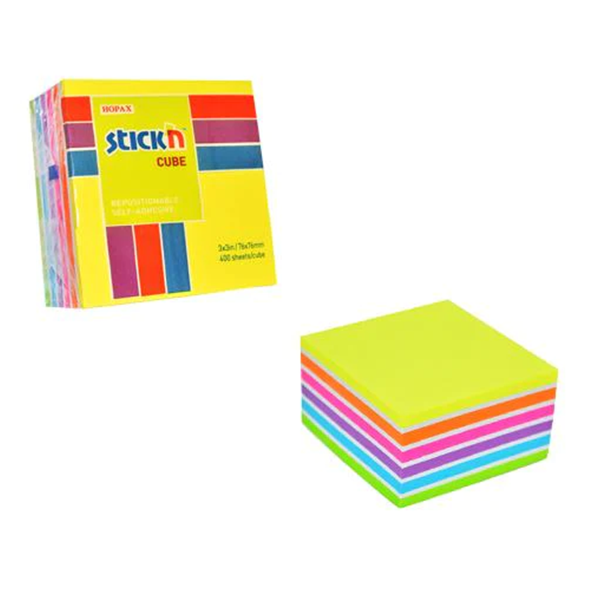 Hopax Sticky Notes Neon & Pastel Colours 76x76mm Cube