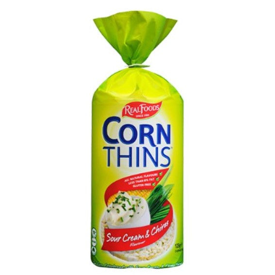 Real Foods Corn Thins Corn Cakes Sour Cream & Chives 125g